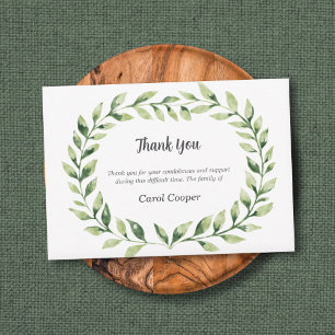 Beerdigung von Watercolor Greenery Circle Foliage Dankeskarte