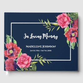 Beerdigung Wasserfarbe Rot und Rosa Blume Navy Blu Gästebuch