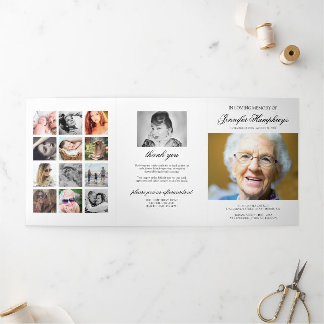 Beerdigungsauftrag Eulogie FotoCollage Dreifach Gefaltete Einladung (Außenbereich)