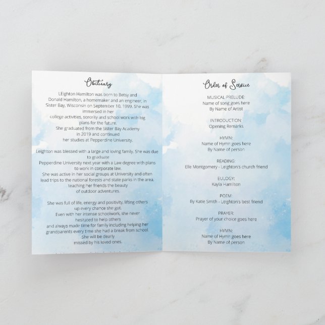 Beerdigungsauftrag Programm (Innenseite)