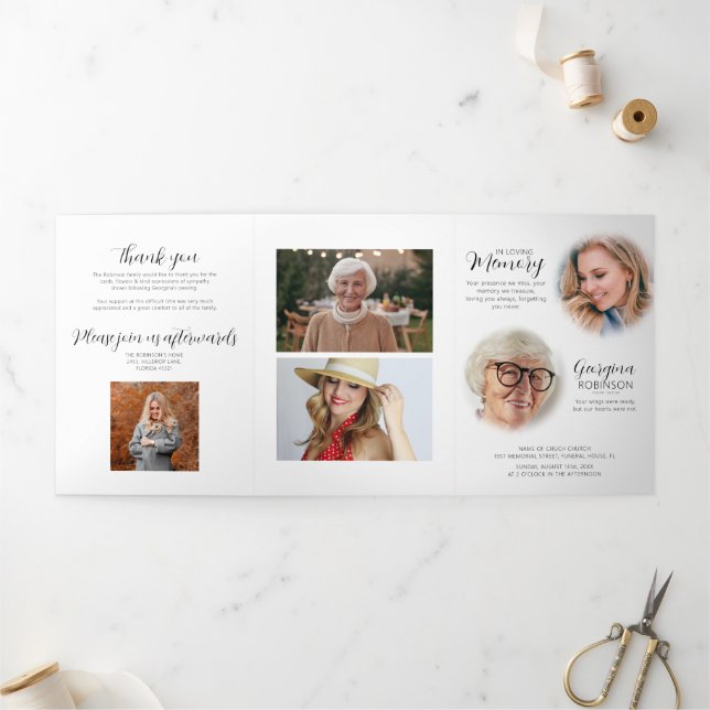 Beerdigungsauftrag | Vor und nach dem Foto Tr Dreifach Gefaltete Einladung (Außenbereich)