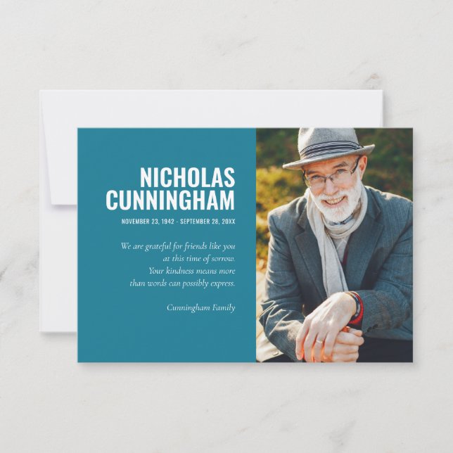 Beerdigungsdenkmal für immer in unserem Herz-Foto Dankeskarte (Vorderseite)