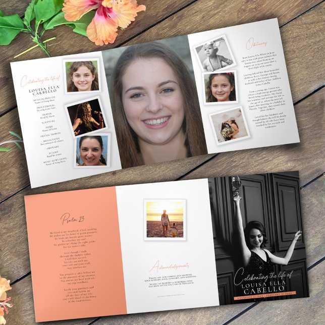 Beerdigungsdenkmal-Programm Snap-Fotos peach Dreifach-gefaltete Programmkarte (Von Creator hochgeladen)