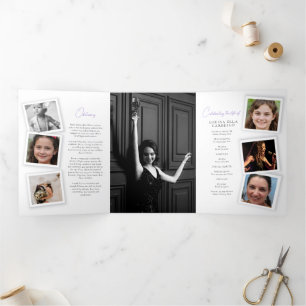 Beerdigungsdenkprogramm Fotos lila Dreifach Gefaltete Einladung