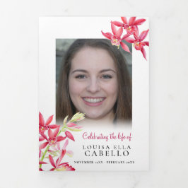 Beerdigungsdenkprogramm Rote Juwelen-Orchideen-Blu Dreifach Gefaltete Einladung