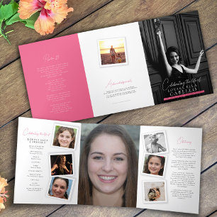 Beerdigungsdenkprogramm Snap-Fotos pink Dreifach-gefaltete Programmkarte