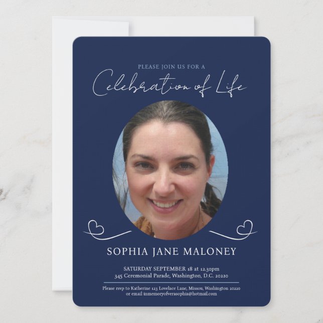 Beerdigungsdienst Beerdigung Oval Foto Marine Einladung (Vorderseite)