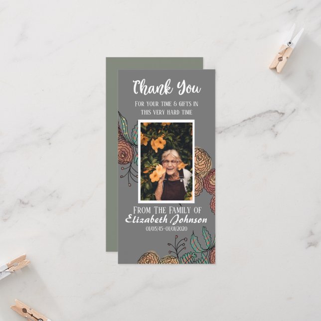 Beerdigungskarte Dankeschön Grüne Blumenfarbe Karte (Vorderseite/Rückseite Beispiel)