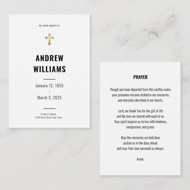 Beerdigungskarte Einfach Schwarz und Weiß Mitteilungskarte (Vorne/Hinten)