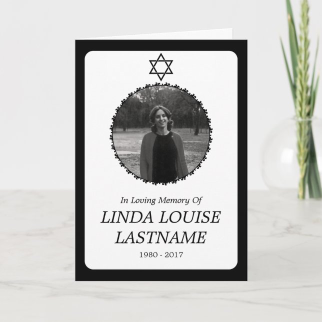 Beerdigungskarte : eleganter Stern des Davids Ankündigung (Vorderseite)