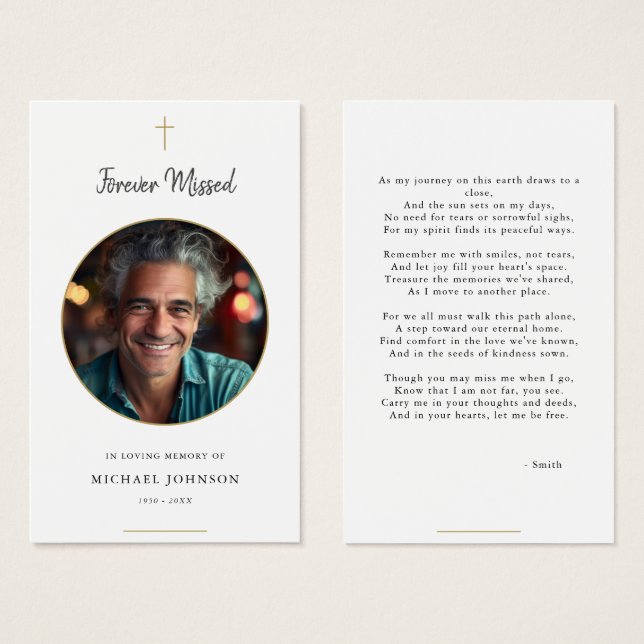 Beerdigungskarte für ewig vermisste Gold-Katholisc (Vorne & Hinten)