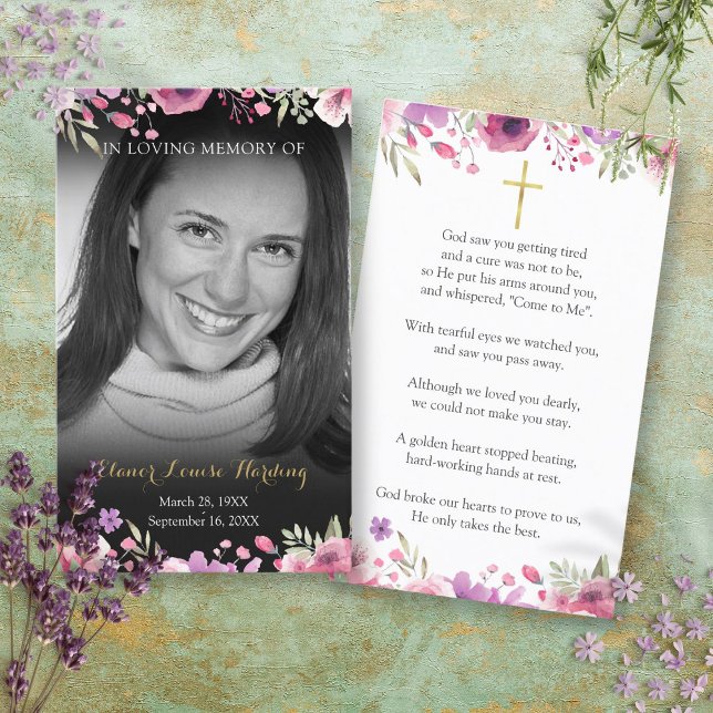 Beerdigungskarten aus schwarzem und weißem Foto Visitenkarte (Floral Black and White Photo Funeral Prayer Cards)
