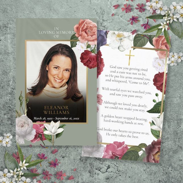 Beerdigungskarten Foto-Gebetskarten Visitenkarte (Funeral Memorial Floral Photo Prayer Cards)