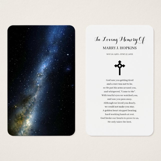 Beerdigungskarten für das Night Sky Beileid (Vorne & Hinten)