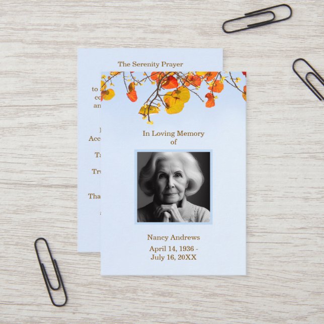 Beerdigungskarten-Sky-Blätter Visitenkarte (Vorderseite/Rückseite Beispiel)