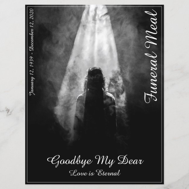 Beerdigungsmenü Karte ins Licht (Vorderseite)