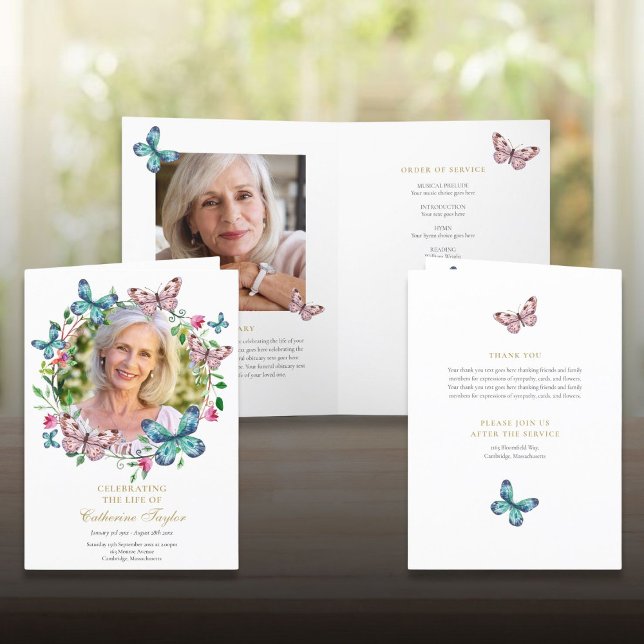 Beerdigungsorden des Fotos "Schmetterling" Programm (Funeral Memorial Order Of Service Butterfly Photo Program)