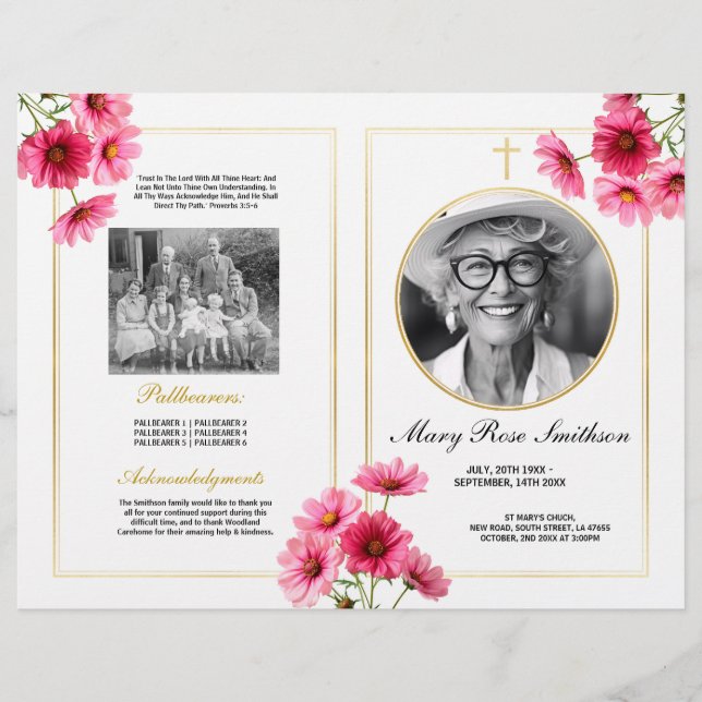 Beerdigungsorden Lebenskosmos Rosa Blume Flyer (Vorne)