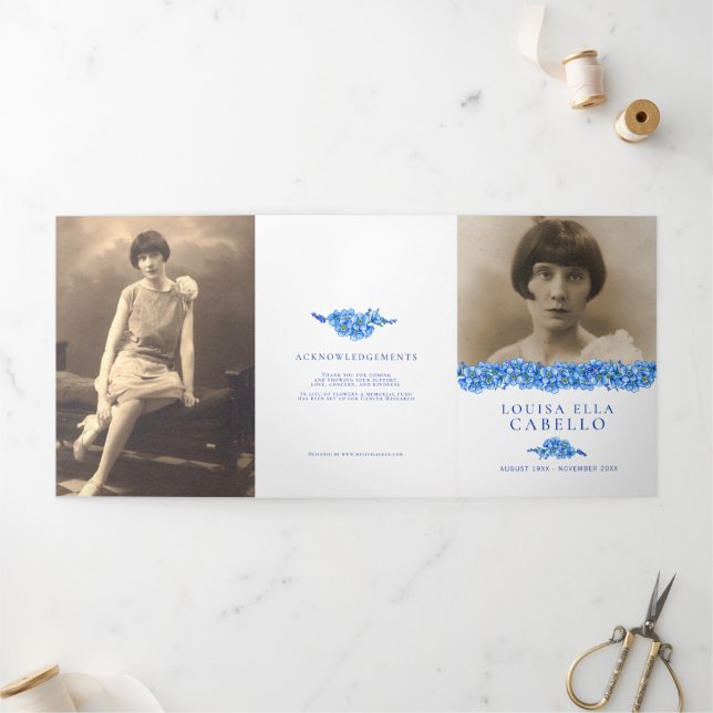 Beerdigungsprogramm Blue vergiss-me-not-Blume Dreifach-gefaltete Programmkarte (Außenbereich)