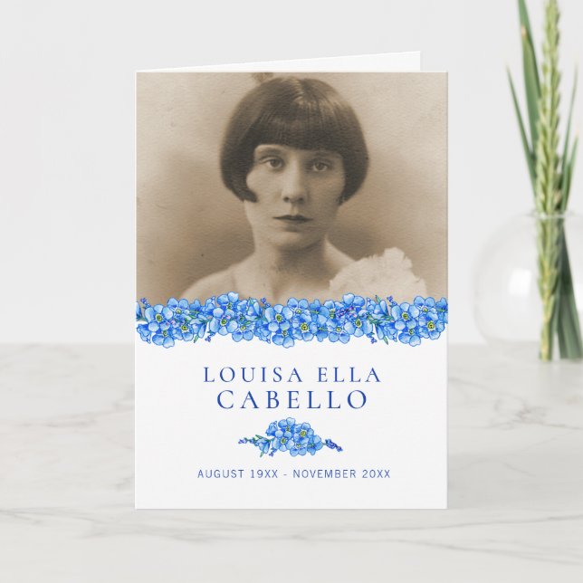 Beerdigungsprogramm Blue vergisst-nots-Fotos Programm (Vorderseite)