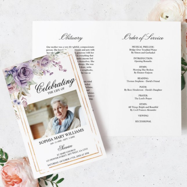 Beerdigungsprogramm für lila Beerdigung | Dienstpl (Von Creator hochgeladen)