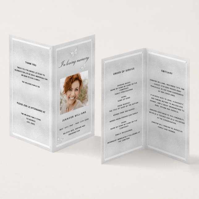 Beerdigungsprogramm für Silberschmetterlinge im Fo (Innenseite und Außenseite)