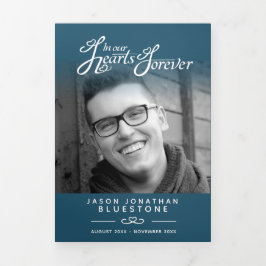 Beerdigungsprogramm in unseren Herzen dunkelblau Dreifach-gefaltete Programmkarte