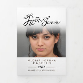 Beerdigungsprogramm in unseren Herzen Schwarz Dreifach-gefaltete Programmkarte