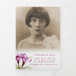 Beerdigungsprogramm lila Crocus watecolor Dreifach Gefaltete Einladung