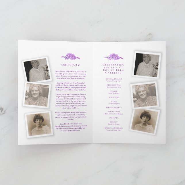 Beerdigungsprogramm lila Vergessen-nicht-Foto Programm (Innenseite)