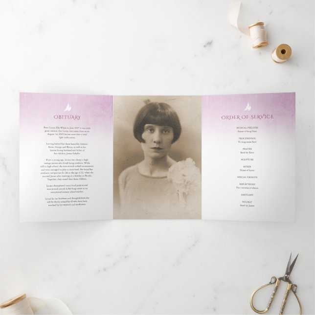 Beerdigungsprogrammordnung lila Rose Dreifach-gefaltete Programmkarte (Innenseite)