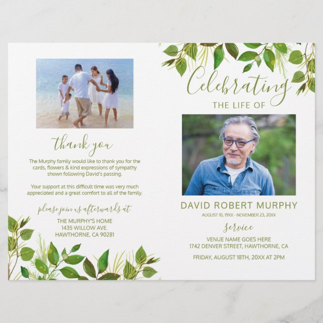 Beerdigungsreihenfolge des Memorial Programms zur  (Vorderseite)