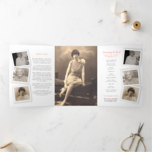 Beerdigungsservice-Programm gestreift Rose rot gel Dreifach Gefaltete Einladung