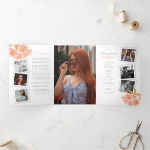 Beerdigungsservice-Programm Pfirsichblüte Foto Dreifach-gefaltete Programmkarte