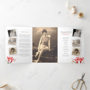 Beerdigungsservice-Programm Rote Orangenkreuze Kun Dreifach Gefaltete Einladung