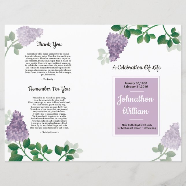 Beerdigungsvorlage (Vorderseite)