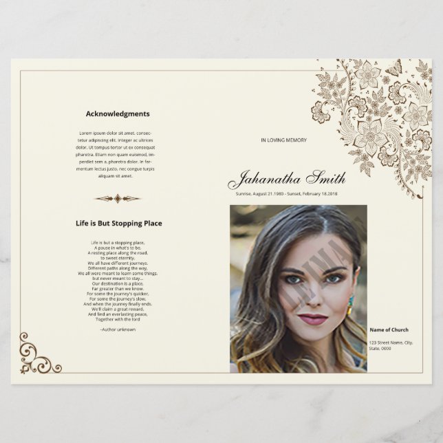 Beerdigungsvorlage (Vorderseite)