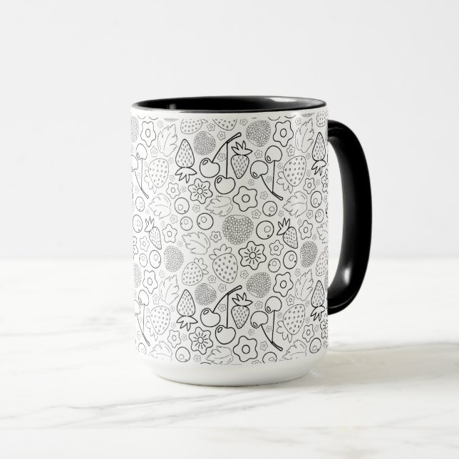 Beere Erdbeere Kirsche Schwarz Handgezeichnet Mode Tasse (VorderseiteRechts)