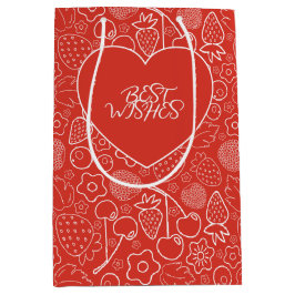 Beere Erdbeere Kirsche Weiß Handgezeichnet Modern. Mittlere Geschenktüte