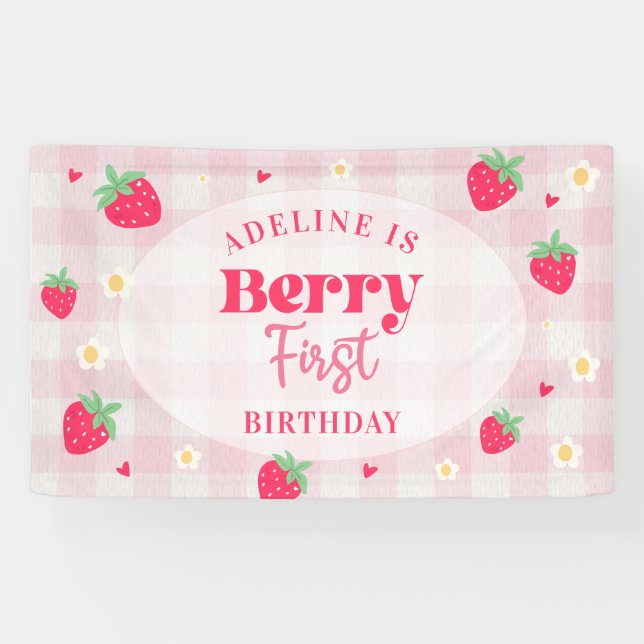Beere Erster Süßer 1. Geburtstag Erdbeere Banner (Horizontal)