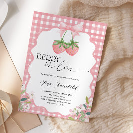 Beere in Liebe Erdbeer-Gingham-Brautjungfernparty Einladung