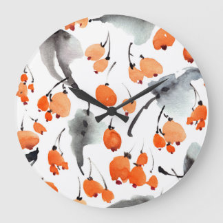 Beeren, Blätter Aquarellfarbe, Farbillustrierung,  Große Wanduhr