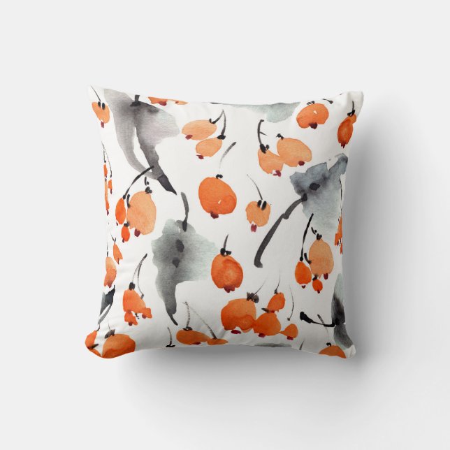 Beeren, Blätter Aquarellfarbe, Farbillustrierung,  Kissen (Vorderseite)