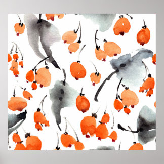 Beeren, Blätter Aquarellfarbe, Farbillustrierung,  Poster