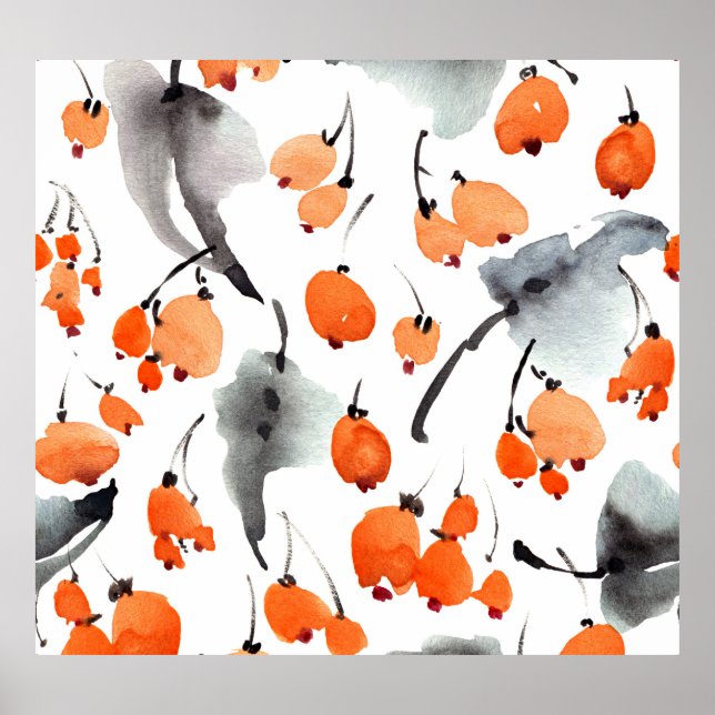 Beeren, Blätter Aquarellfarbe, Farbillustrierung,  Poster (Vorne)