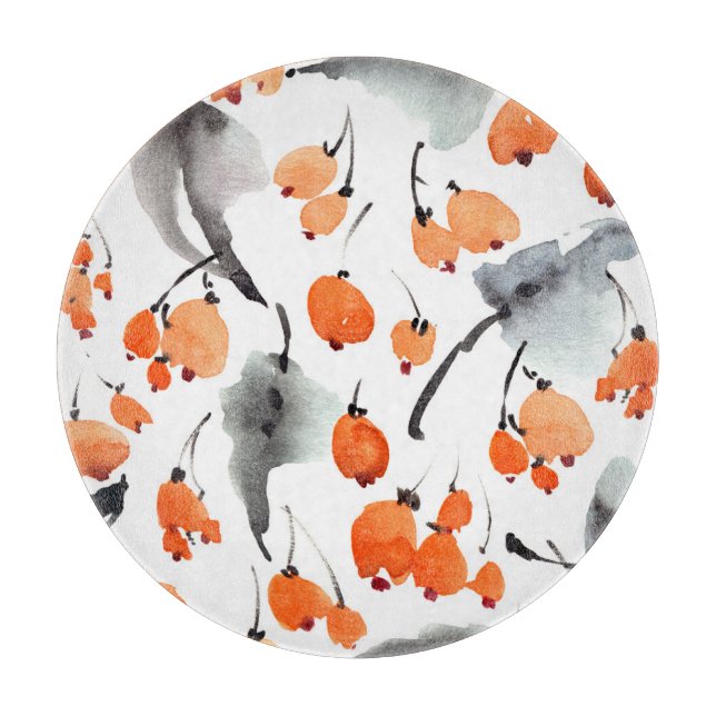 Beeren, Blätter Aquarellfarbe, Farbillustrierung,  Schneidebrett (Vorderseite)