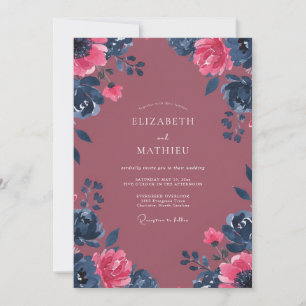 Beeren-Magenta-Dahlia-Hochzeit Einladung