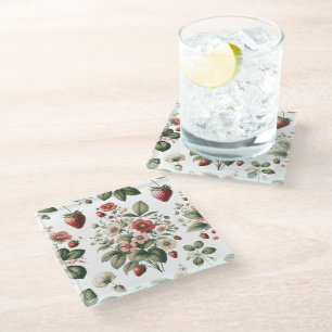 Beeren süß überall Erdbeer- und Blumenmuster Glasuntersetzer