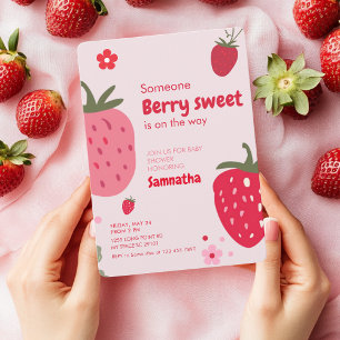 Beeren süße rosa und rote Erdbeer-Baby-Party Einladung