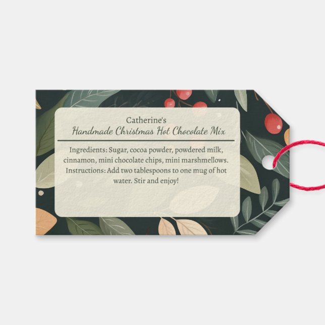 Beeren- und Blätter-Weihnachtshotchocolate-Mischun Geschenkanhänger (Vorderseite (Horizontal))